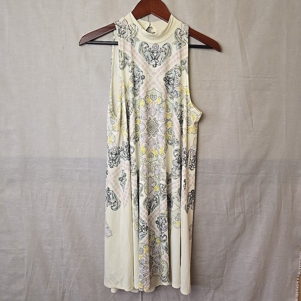 Blu‎ Pepper Women's Sleeveless Dress Small Cream Floral Print High Neck